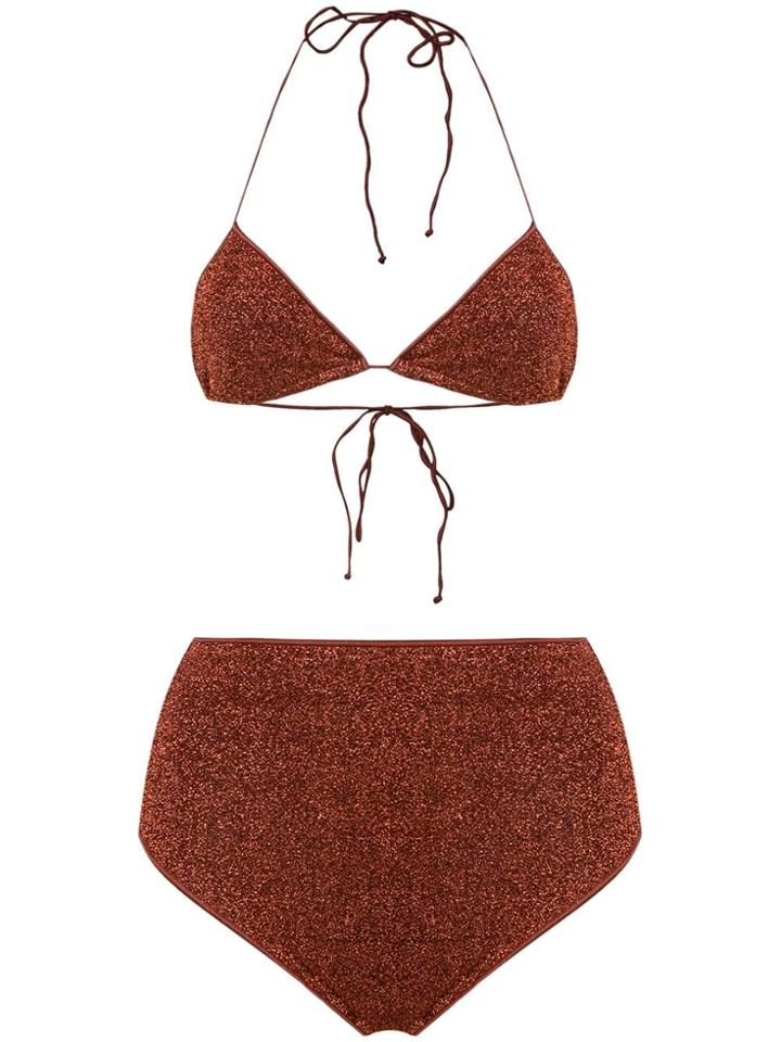 Oseree Metallic Effect Bikini Set - Brown