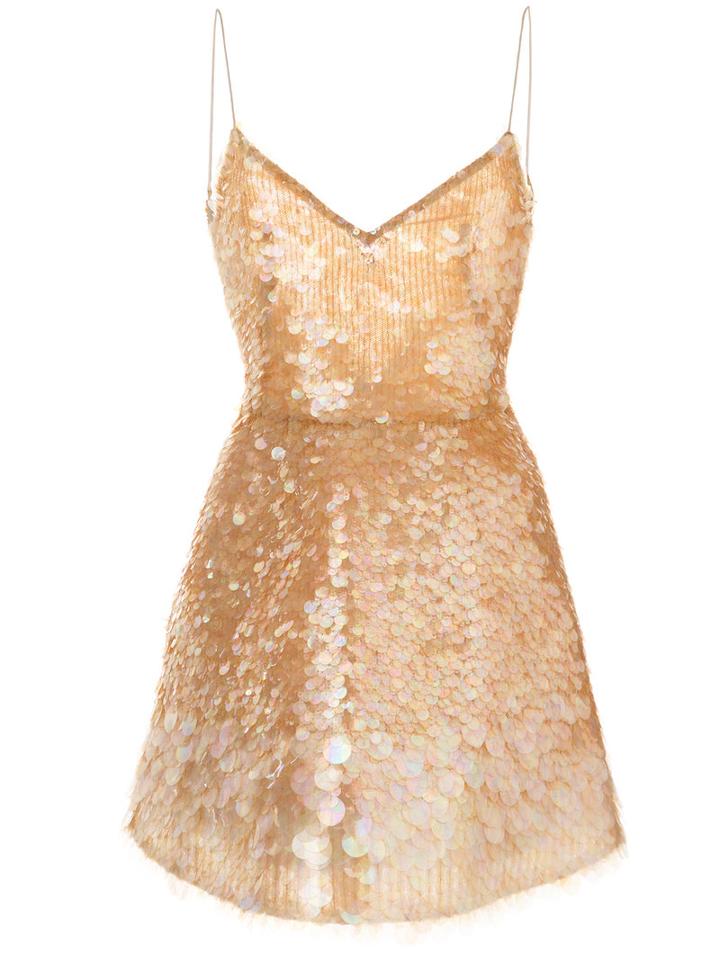 Monique Lhuillier - Sequinned Party Dress - Women - Silk - 4, Yellow/orange, Silk