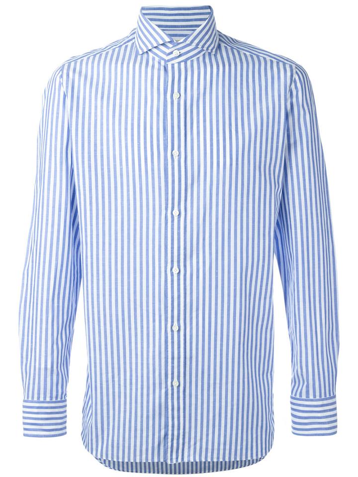 Borrelli Striped Shirt, Men's, Size: 42, Blue, Cotton/linen/flax