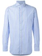 Borrelli Striped Shirt, Men's, Size: 42, Blue, Cotton/linen/flax