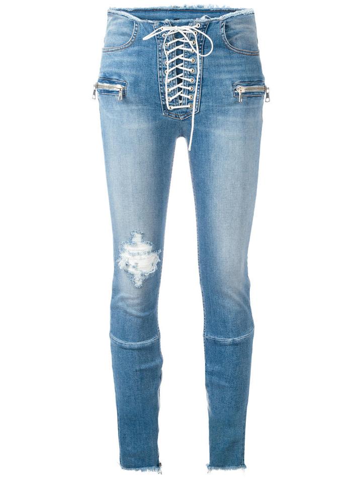 Unravel Project Lace-up Jeans, Women's, Size: 29, Blue, Cotton/spandex/elastane/polyester/cotton