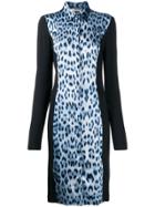 Roberto Cavalli Leopard Print Panel Shirt Dress - Blue