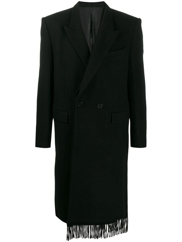 Juun.j Fringed Double-breasted Coat - Black