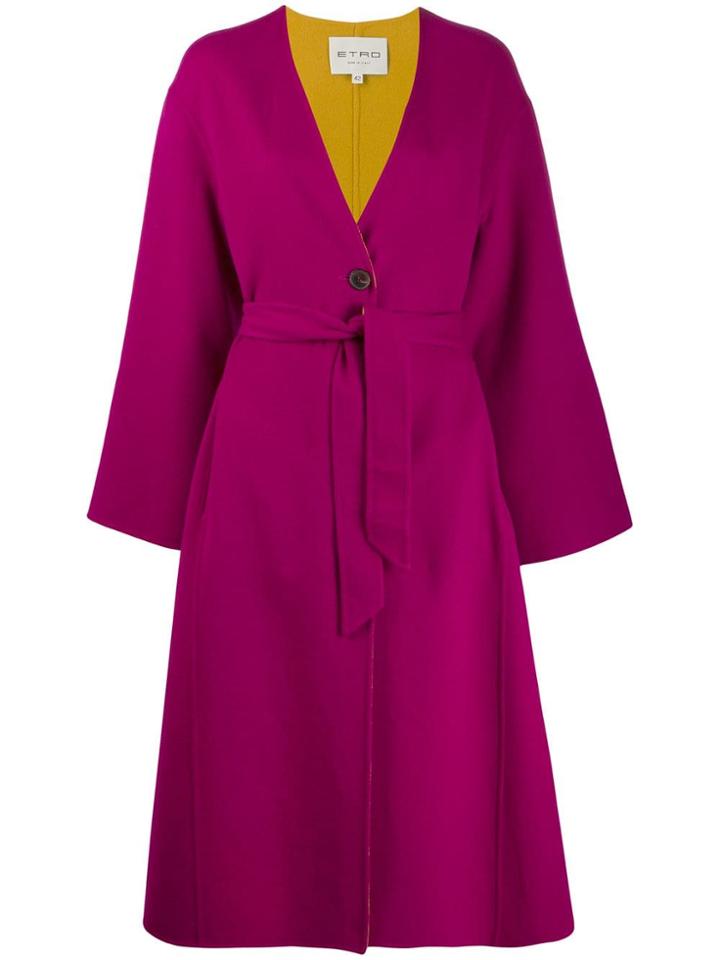Etro Single Breasted Belted Coat - Pink