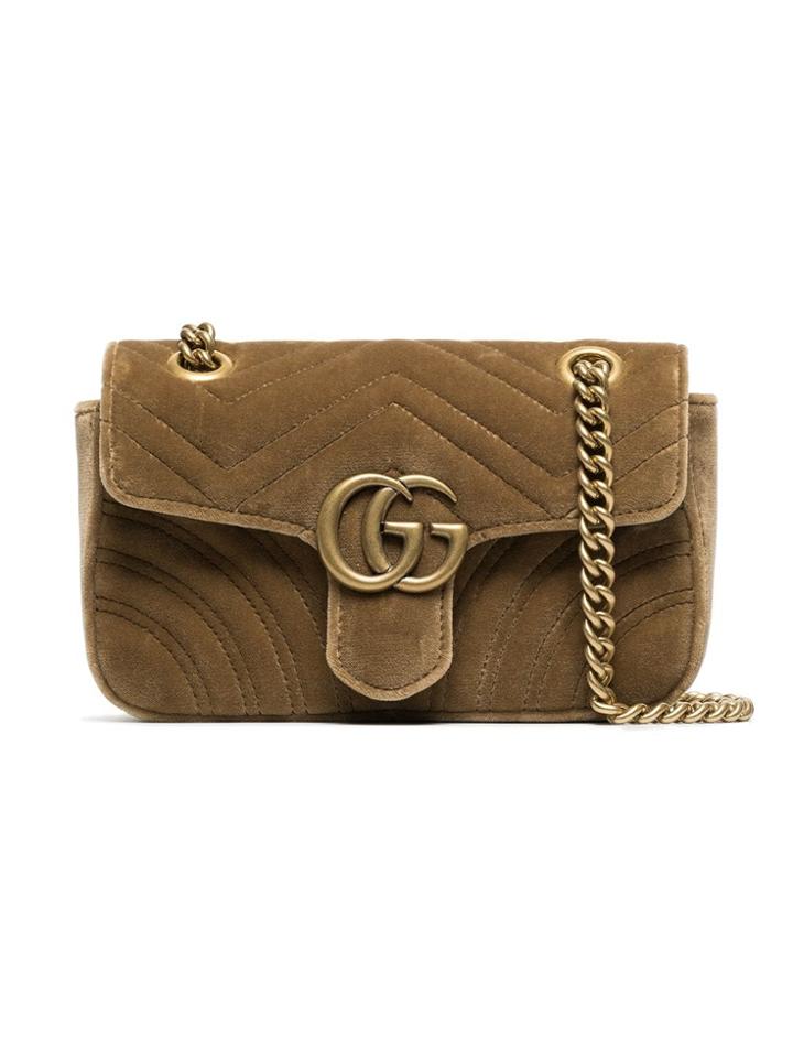 Gucci Velvet Mini Marmont Quilted Bag - Brown