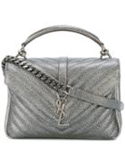 Saint Laurent Small Monogram Collège Satchel Bag, Women's, Grey, Lamb Skin