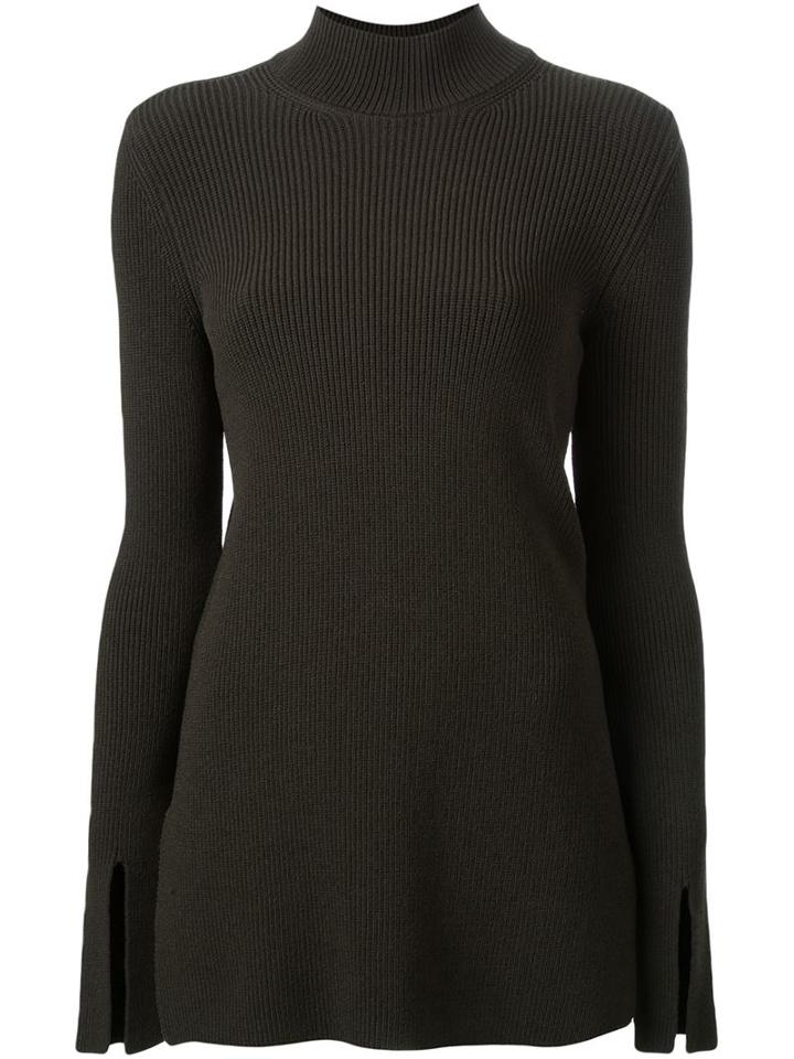 Scanlan Theodore Crepe Knit Turtle Neck Rib Sweater, Women's, Size: Medium, Green, Viscose