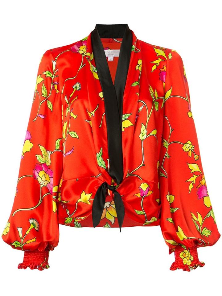 Caroline Constas Floral Print Tie Front Blouse - Red