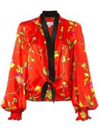 Caroline Constas Floral Print Tie Front Blouse - Red