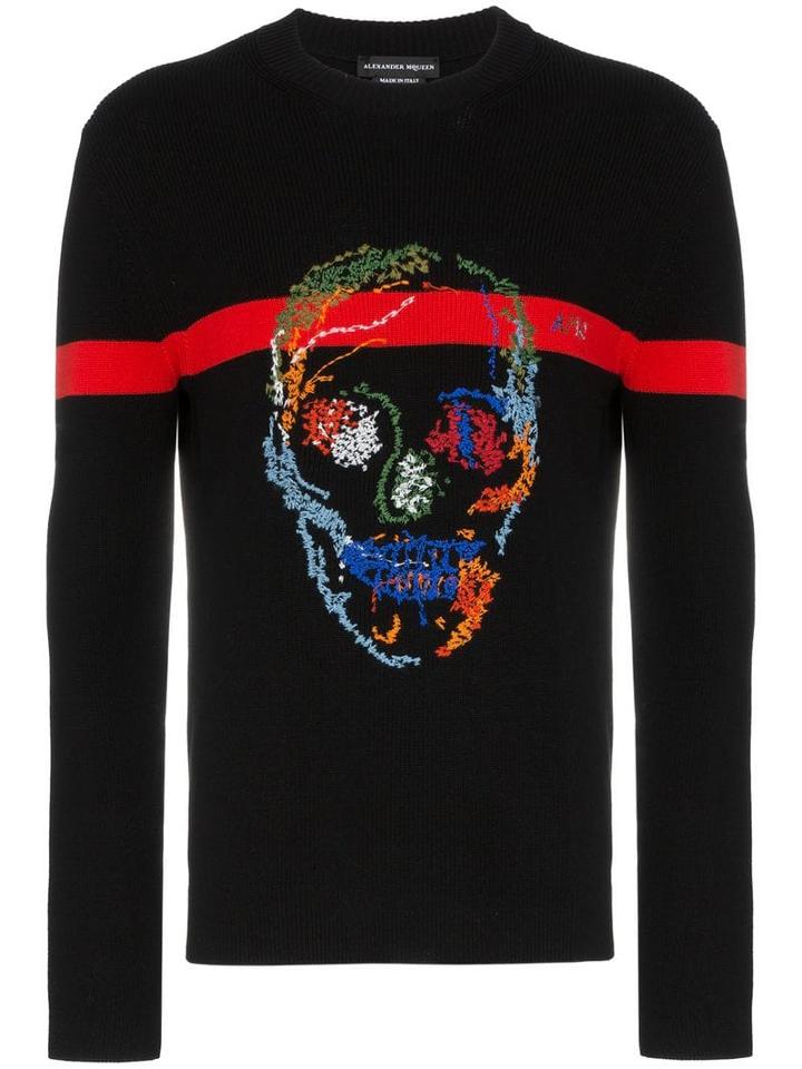 Alexander Mcqueen Skull Embroidered Intarsia Jumper - Black