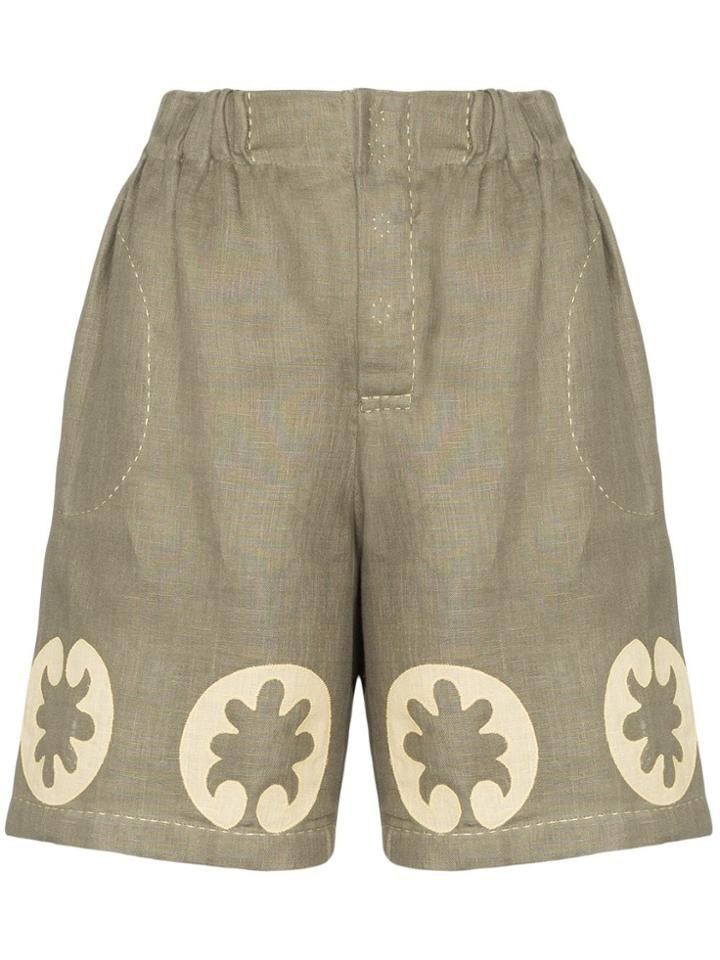 Vita Kin Nairobi Embroidered Shorts - Green