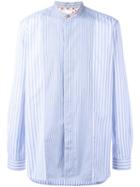 Paul Smith Striped Band Collar Shirt, Men's, Size: Xl, Blue, Cotton