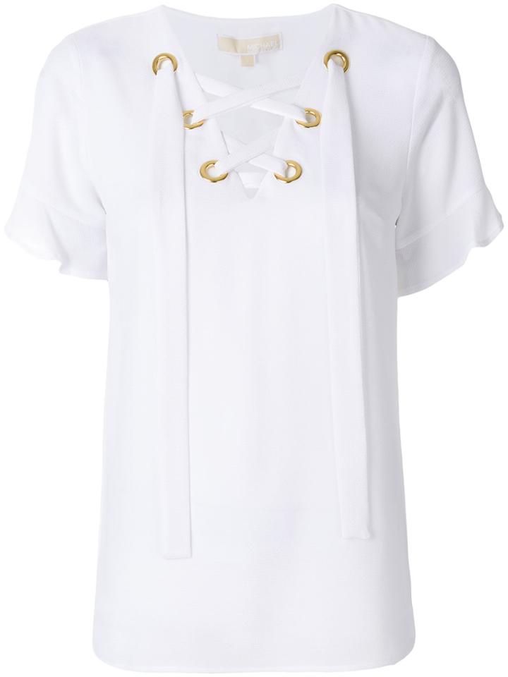 Michael Michael Kors Ruffle Sleeve Lace-up Blouse - White
