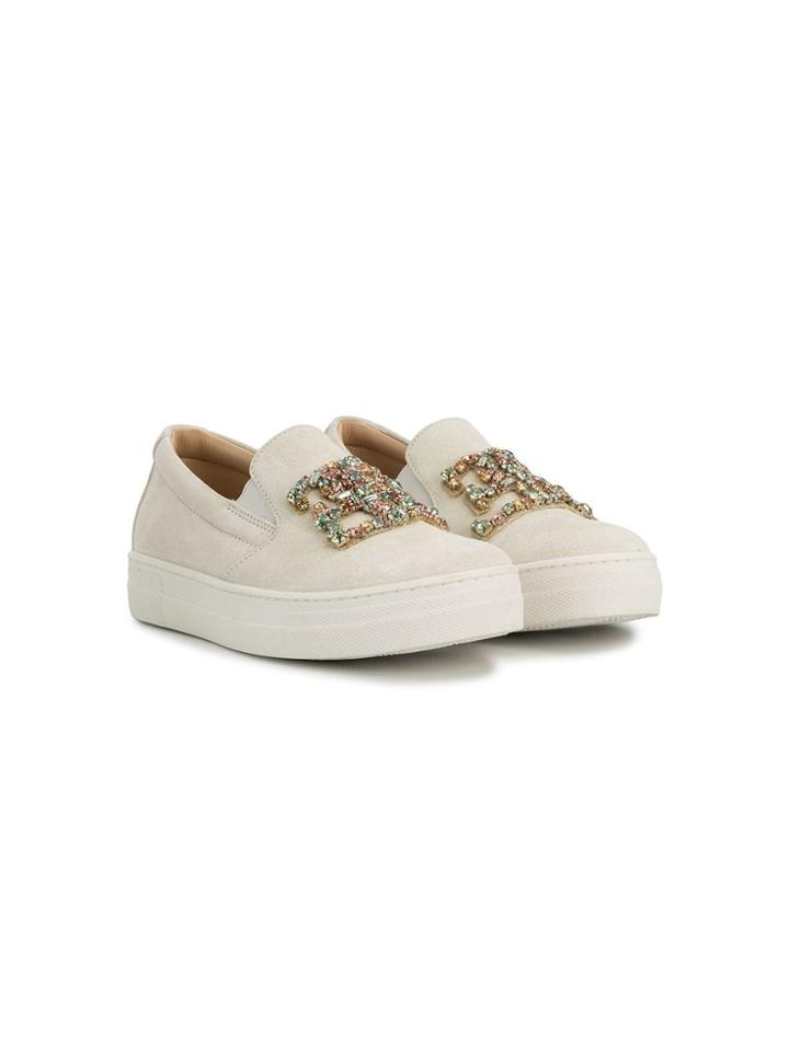 Ermanno Scervino Junior Teen Embellished Slip-on Sneakers - White