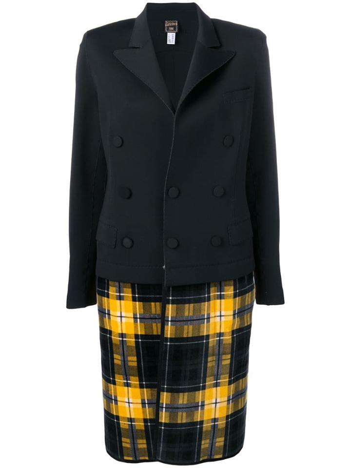 Jean Paul Gaultier Pre-owned Contrast Panels Midi Coat - Black