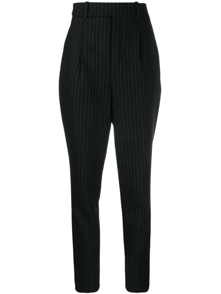 Saint Laurent Pinstriped High Waisted Trousers - Black