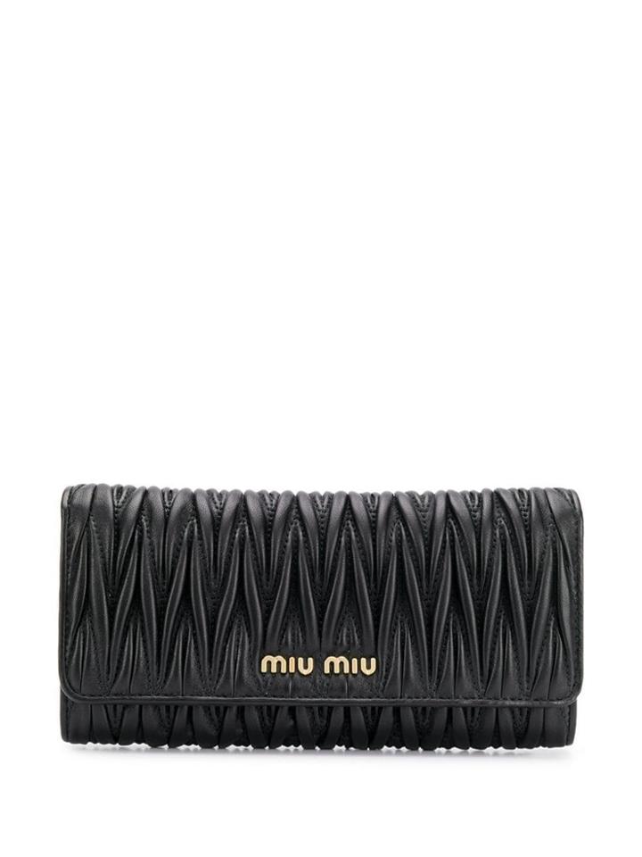 Miu Miu Matelassé Logo Plaque Wallet - Black