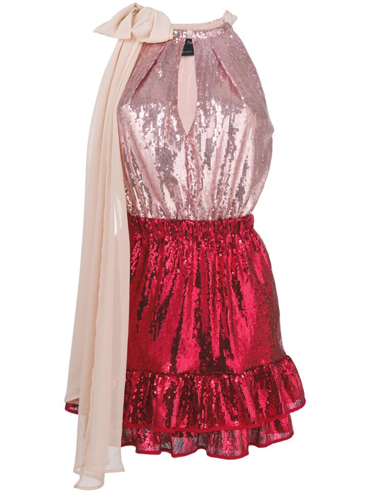 Christian Pellizzari Colour Block Sequinned Mini Dress With Bow
