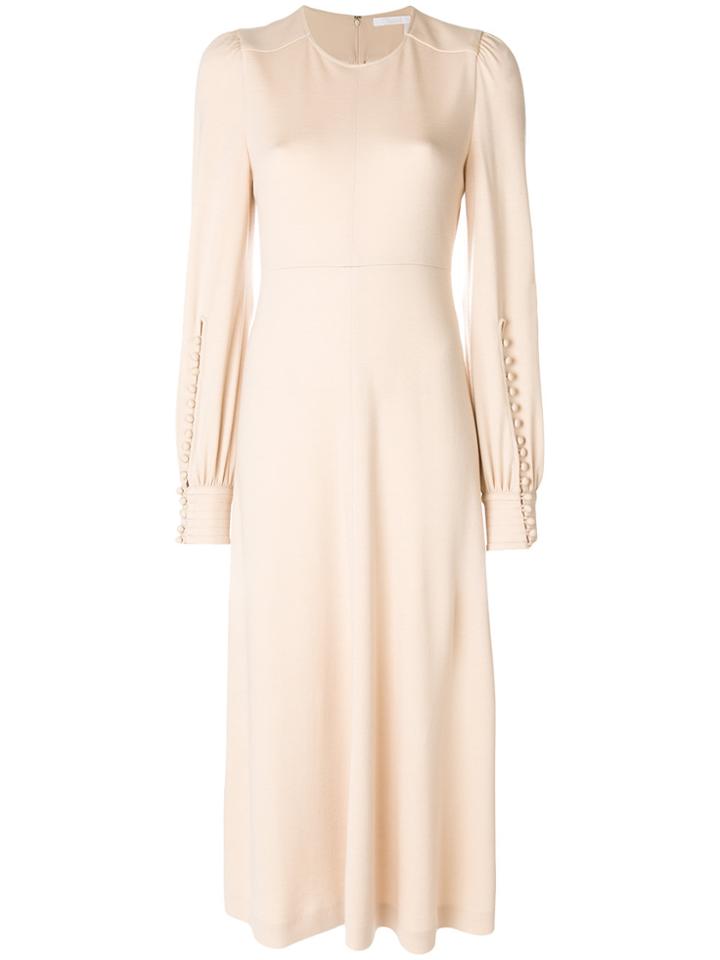 Chloé Long Sleeved Midi Dress - Nude & Neutrals