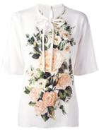 Dolce & Gabbana Rose Print Blouse, Women's, Size: 44, Nude/neutrals, Silk/spandex/elastane