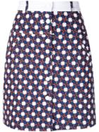 Carven Calico Print Buttoned Skirt, Women's, Size: 40, Blue, Cotton/spandex/elastane