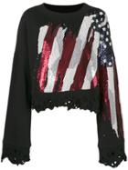 Amen Distressed Flag Embellished Sweatshirt - Black