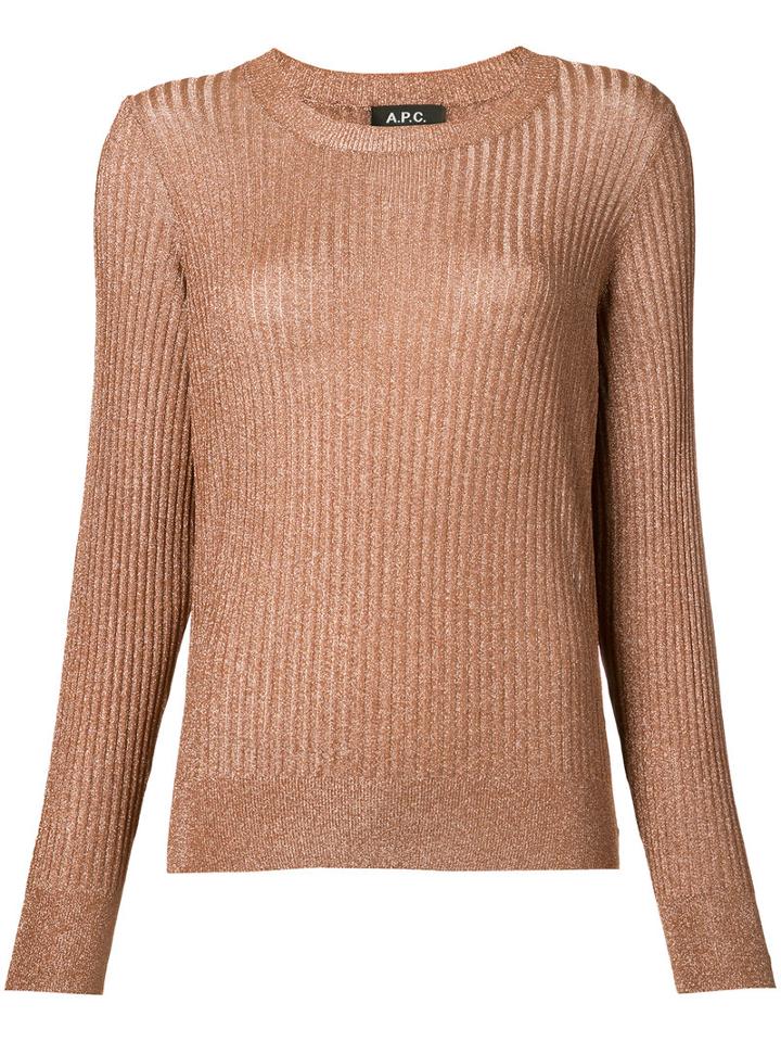 A.p.c. - Metallic Rib Jumper - Women - Viscose/metallized Polyester - M, Brown, Viscose/metallized Polyester