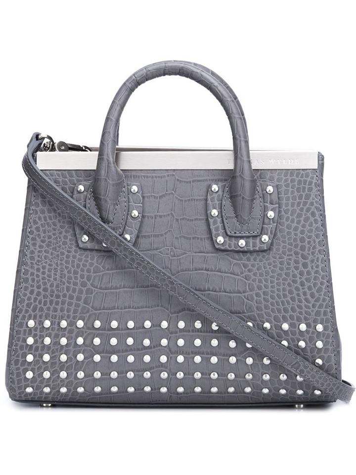 Thomas Wylde - Studded Tote - Women - Calf Leather - One Size, Grey, Calf Leather
