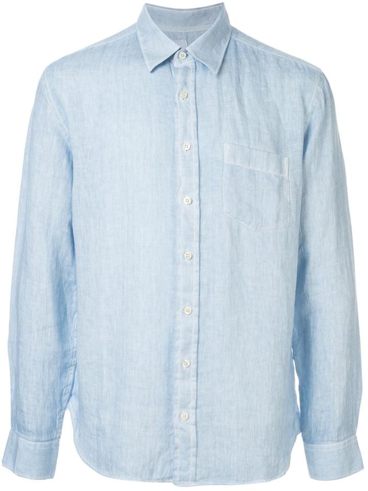 120% Lino Long Sleeved Patch Pocket Shirt - Blue