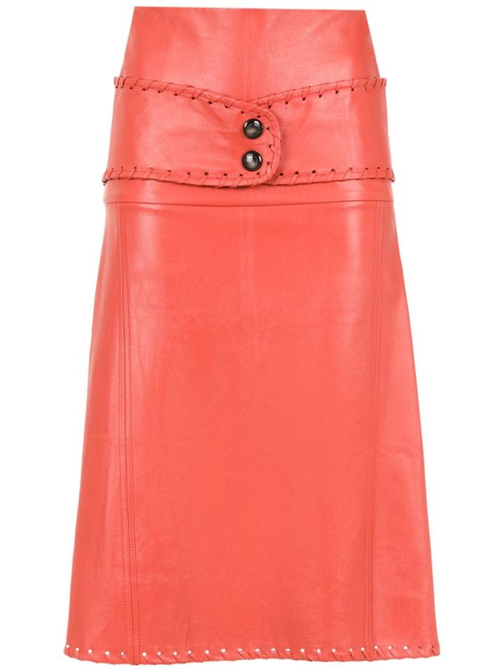 Andrea Bogosian Leather Midi Skirt - Yellow & Orange