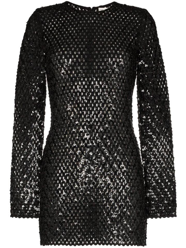 Saint Laurent Sequin Embellished Knitted Mini Dress - Black