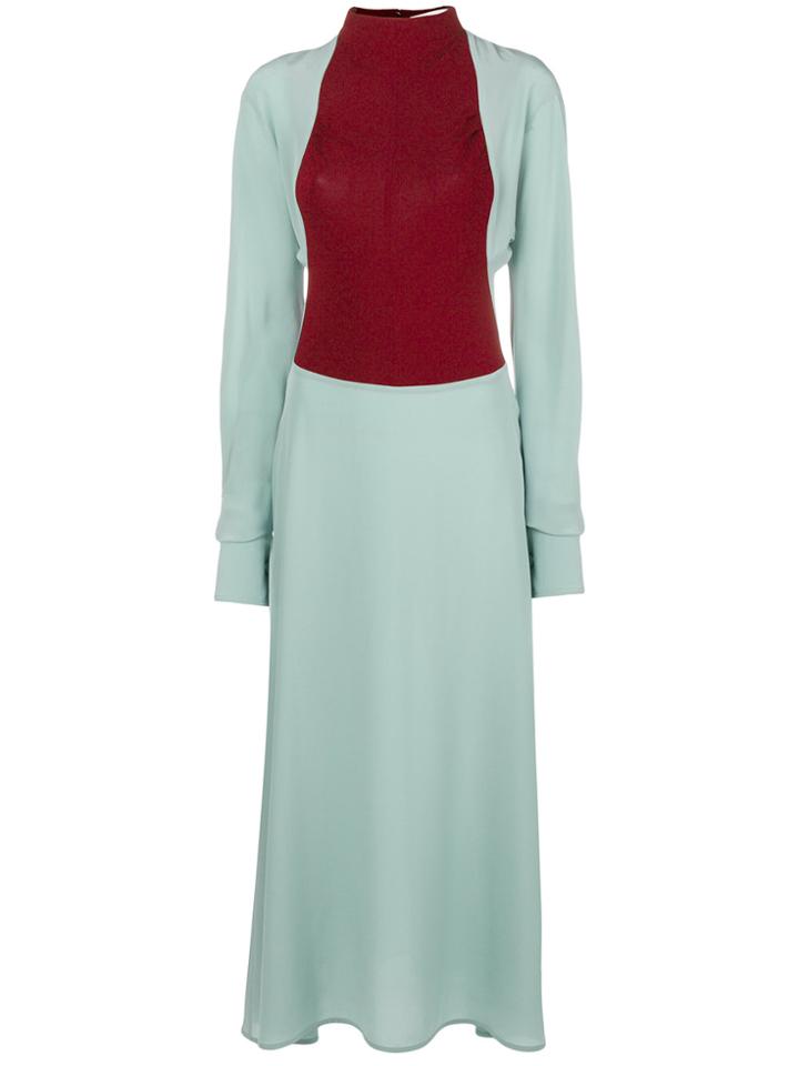Victoria Beckham Vicolor Blocked Long Sleeve Dress - Green