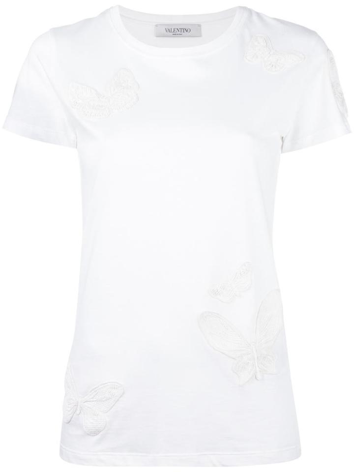 Valentino Butterfly Appliqué T-shirt, Women's, Size: Small, White, Cotton
