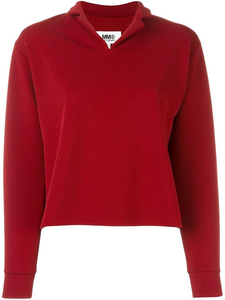 Mm6 Maison Margiela Longsleeved Polo Shirt, Women's, Size: Medium, Red, Polyester/spandex/elastane