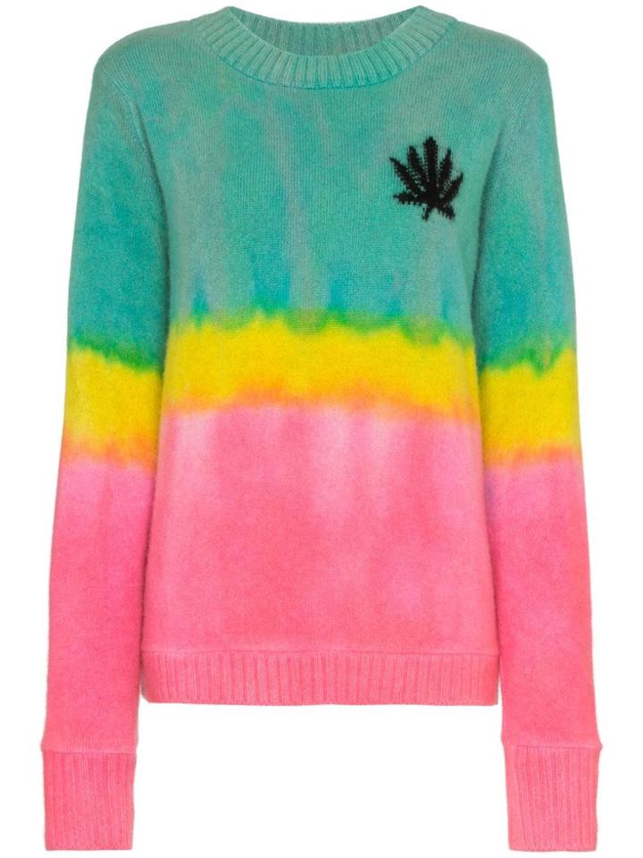 The Elder Statesman Dyed Ombre Leaf Intarsia Cashmere Sweater -