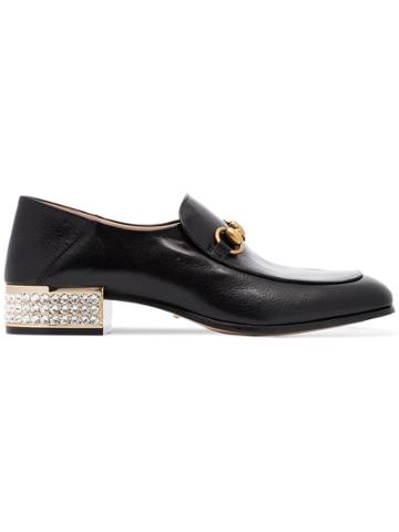 Gucci Leather Mister Crystal Heel Loafers - Black