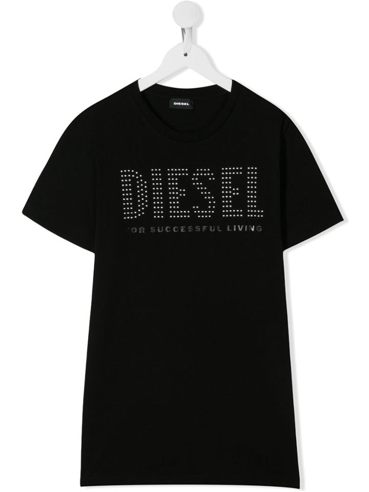 Diesel Kids Teen Tabel Stud Logo T-shirt - Black