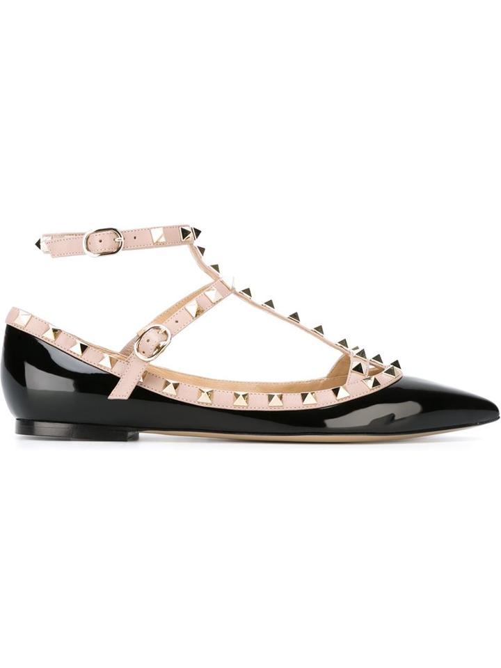 Valentino Rockstud Ballerinas, Women's, Size: 38.5, Black, Calf Leather/leather