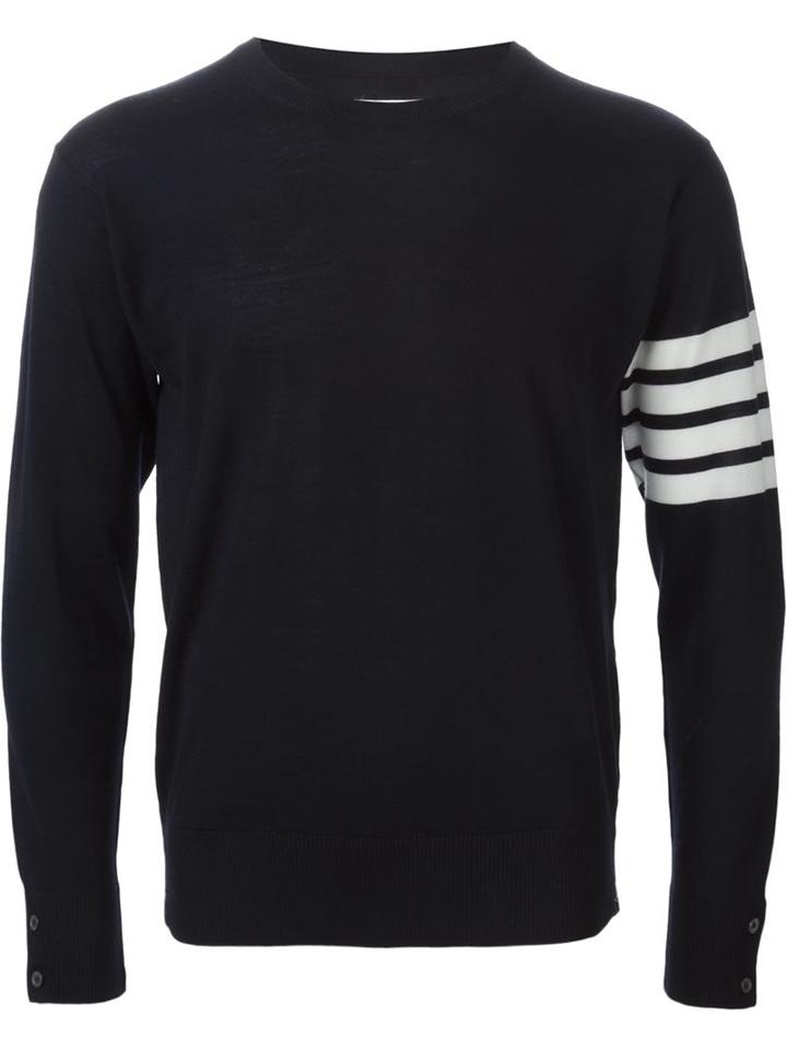 Thom Browne - Striped Sleeve Sweater - Men - Wool - 1, Blue, Wool