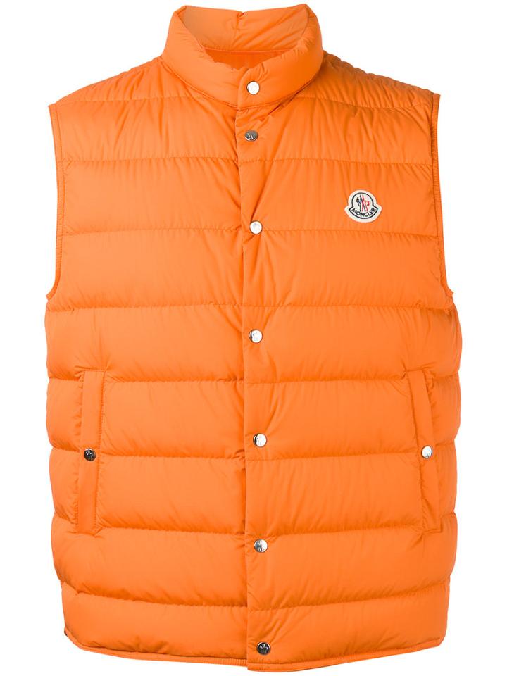 Moncler High Neck Body Warmer, Men's, Size: 2, Yellow/orange, Feather Down/polyamide/goose Down