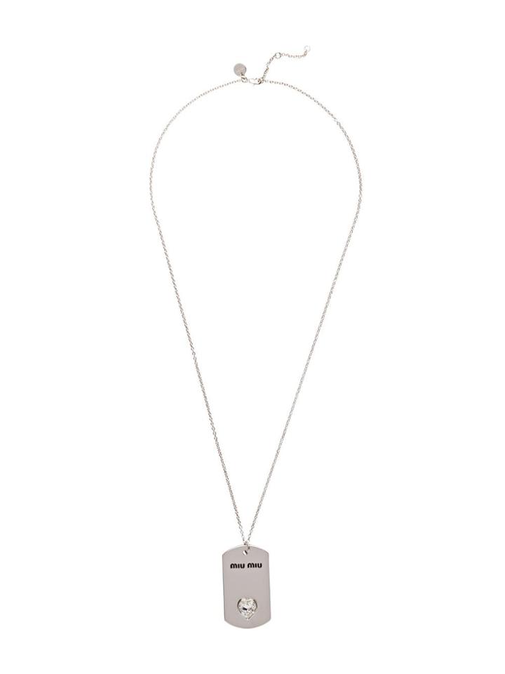 Miu Miu Slogan Logo Tag Necklace - Silver