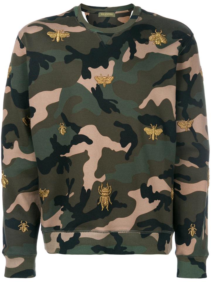 Valentino Camouflage Sweatshirt With Insect Embroidery - Green