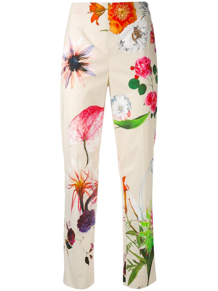 Blumarine - Floral Trousers - Women - Cotton/spandex/elastane - 40, Nude/neutrals, Cotton/spandex/elastane