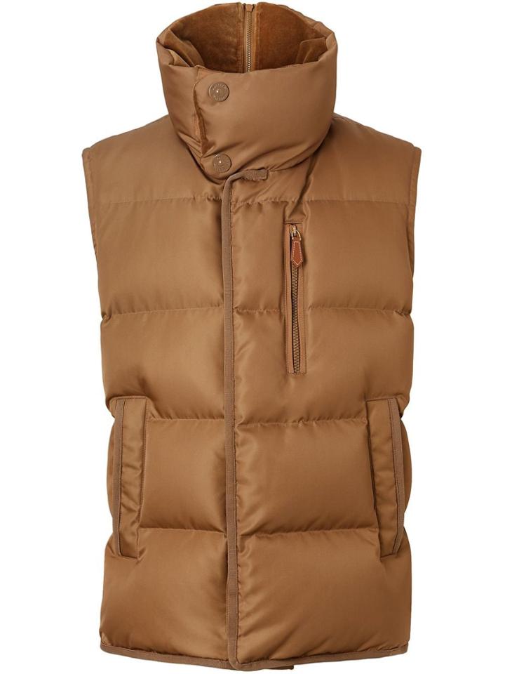 Burberry Velvet Trim Down-filled Nylon Puffer Gilet - Brown