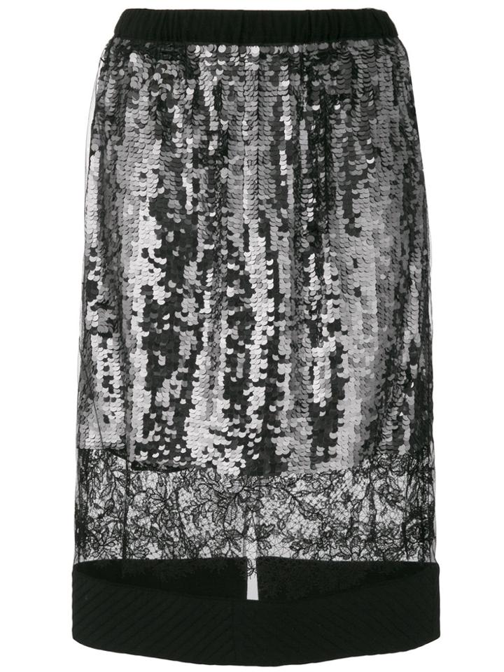 Vera Wang Lace Panel Sequin Skirt - Black