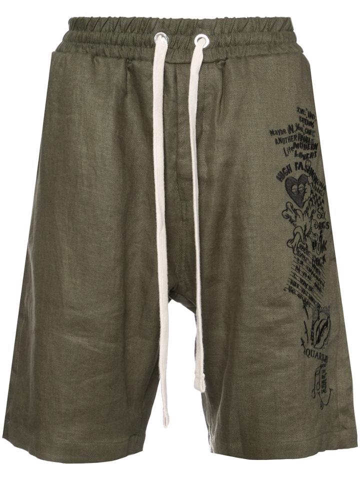 Herman Embroidered Detail Shorts - Green