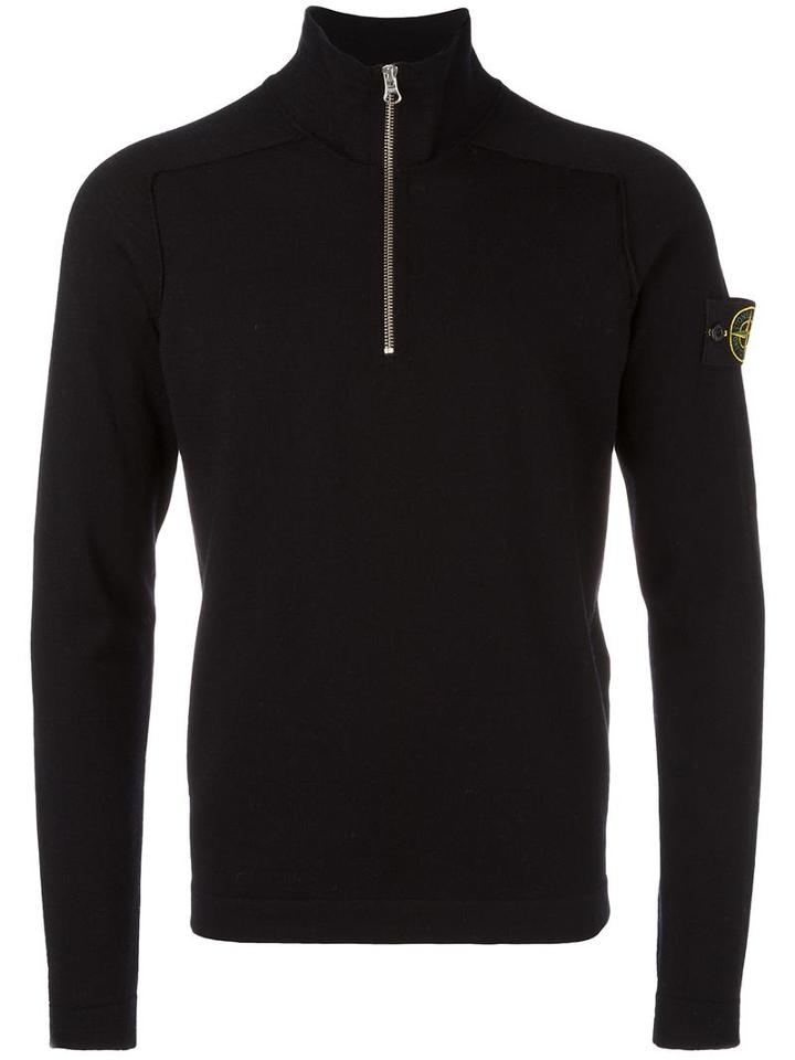 Stone Island Zip Placket Sweater, Men's, Size: Small, Black, Wool