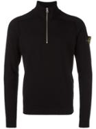 Stone Island Zip Placket Sweater, Men's, Size: Small, Black, Wool