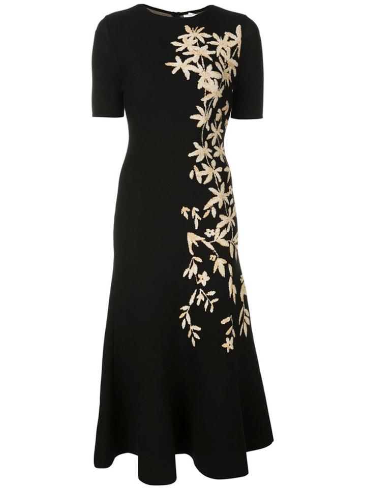 Oscar De La Renta Floral Print Knitted Midi Dress - Black