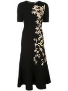 Oscar De La Renta Floral Print Knitted Midi Dress - Black